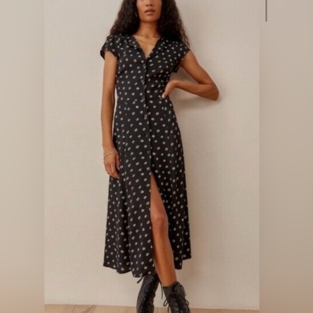 Reformation black maxi dress with whiter flowers